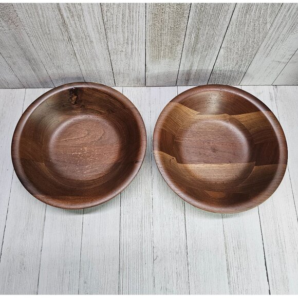 Vintage MCM Quality Heirloom Wooden Ware Model 1016 Set of 2 Rustic Oak Bowls - Picture 2 of 7